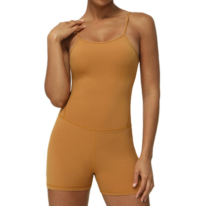 Cross Back Yoga Jumpsuit with Butt Lifting Design and Tummy Control Comfortable Activewear with Built in Bra Pads for Support