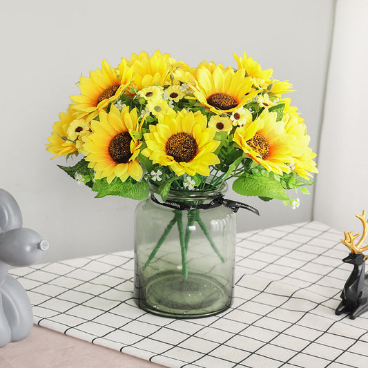 Stunning Artificial Flower Bouquet with 13 Sunflower Heads - Perfect for Living Room Entryway Decor and Wedding Centerpieces