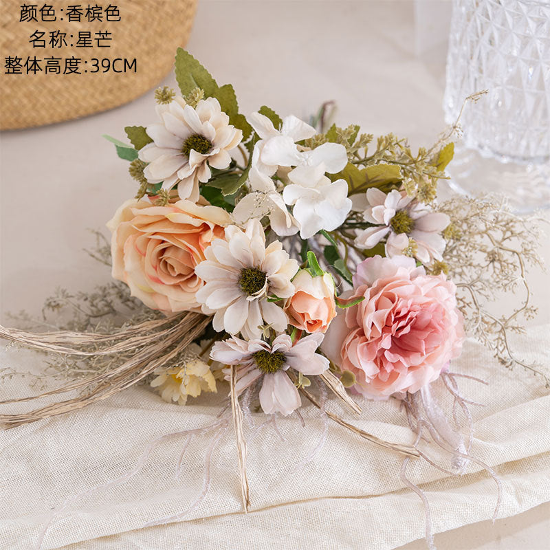 Starlit Faux Flower Home Decor Bouquet - Realistic Silk Rose Arrangement for Weddings, Handheld Bouquets, and Wall Decorations | CF01341