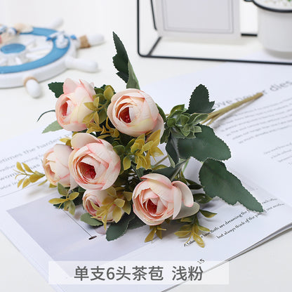 Realistic 6-Head Tea Bud Rose Artificial Flowers for Stunning Home Decor, Wedding Decorations, Photography Props, and Floral Arrangements