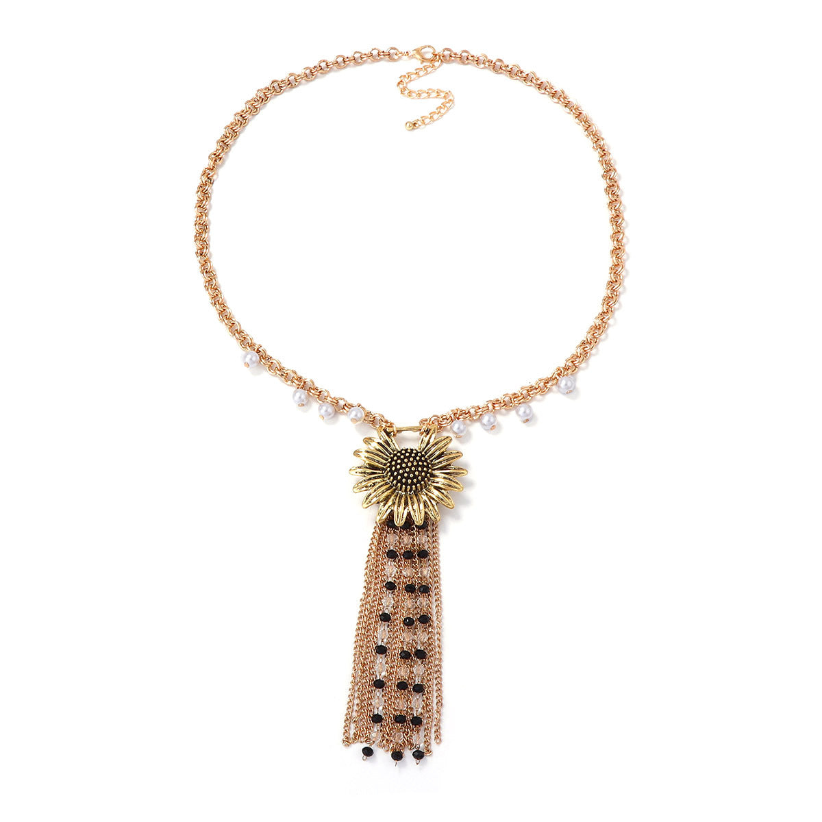 Bohemian Chic Floral Tassel Pendant Necklace - Vintage Inspired Lightweight Luxury Beaded Chain Jewelry for Unique Style