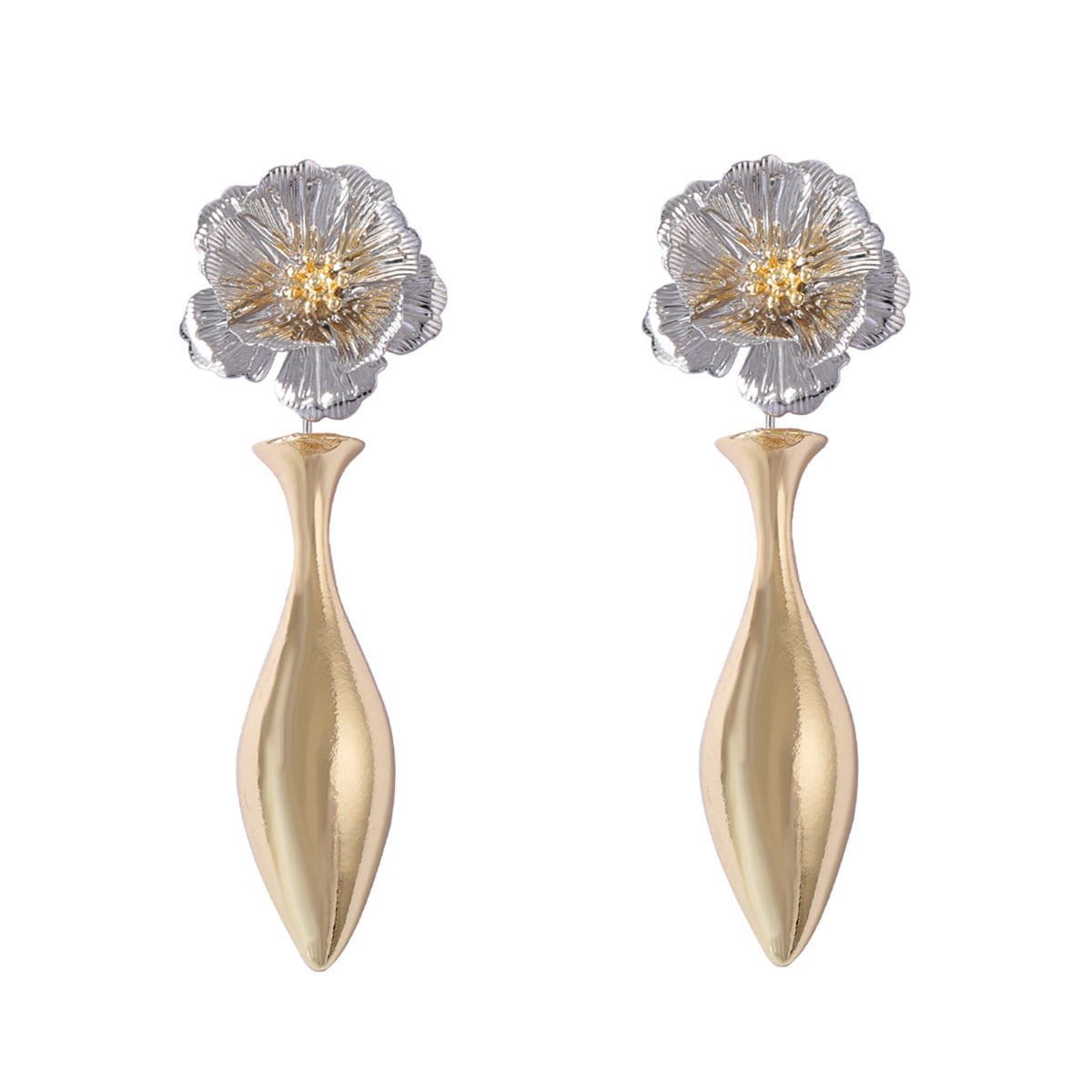 Chic Minimalist Gold Alloy Flower Necklace, Brooch, and Earring Set - Exquisite Cold Aesthetic Jewelry for Elegant Styles