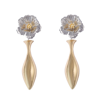 Chic Minimalist Gold Alloy Flower Necklace, Brooch, and Earring Set - Exquisite Cold Aesthetic Jewelry for Elegant Styles
