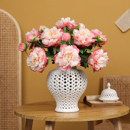 Elegant Faux Peony Flower Bouquet for Home Décor - Stunning 2-Head European-Inspired Arrangement for Living Room and Beyond