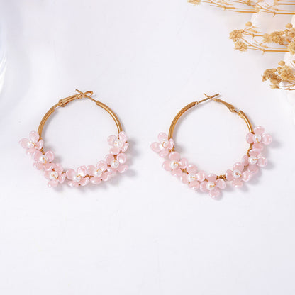 Chic Minimalist Fresh Sweet Beaded Flower Tassel Geometric Statement Earrings – Perfect Everyday Accessories for Vacation and Versatile Styling