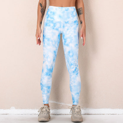 Digital Printed Tie Dye High Waisted Yoga Set for Women Sports Bra and Leggings for Running Gym and Activewear