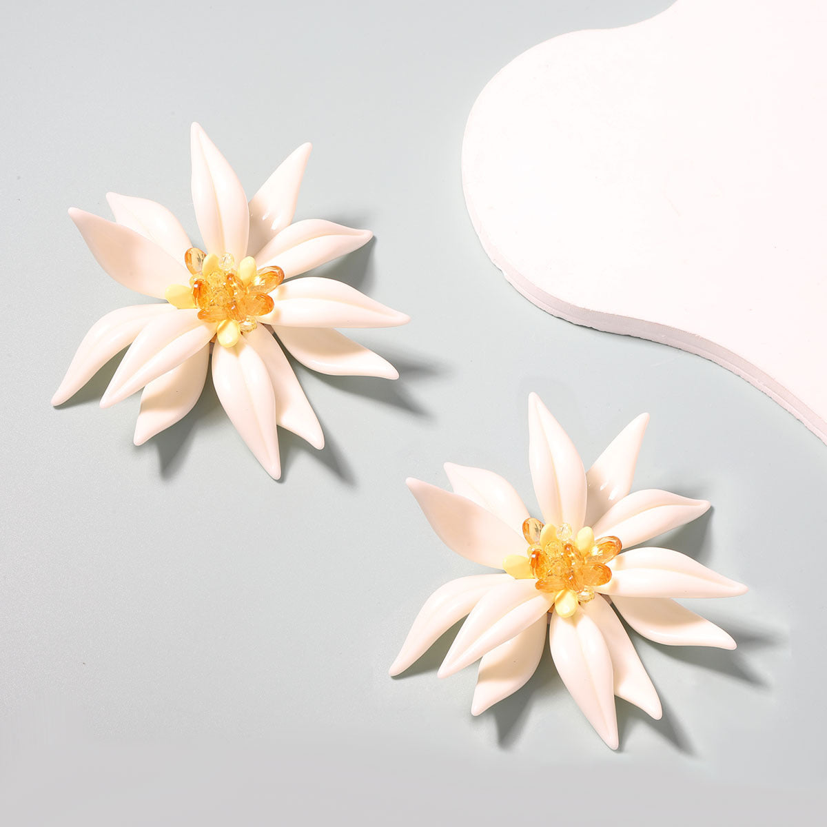 Trendy Large White Floral Statement Earrings for Women – Perfect for Vacations, Parties, and Evening Events