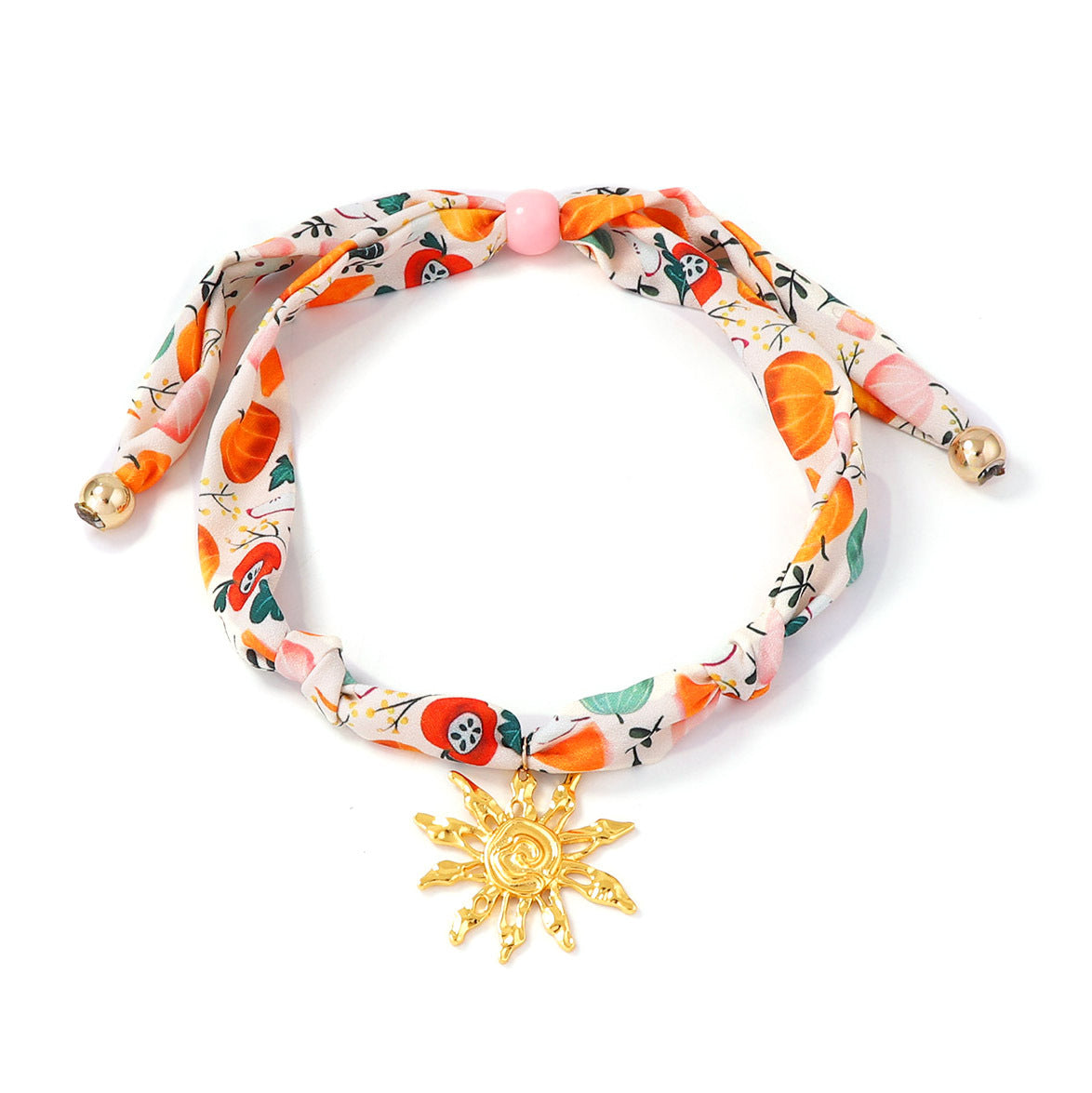 Stylish  Colorful Silk Scarf Necklace with Unique Alloy Sunflower Pendant and Adjustable Drawstring for Effortless Elegance
