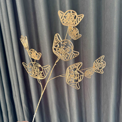 Stunning Gold Floral Arrangement with Ginkgo Leaves, Eucalyptus, and Red Berries - Perfect for New Year Celebrations and Elegant Wedding Decorations