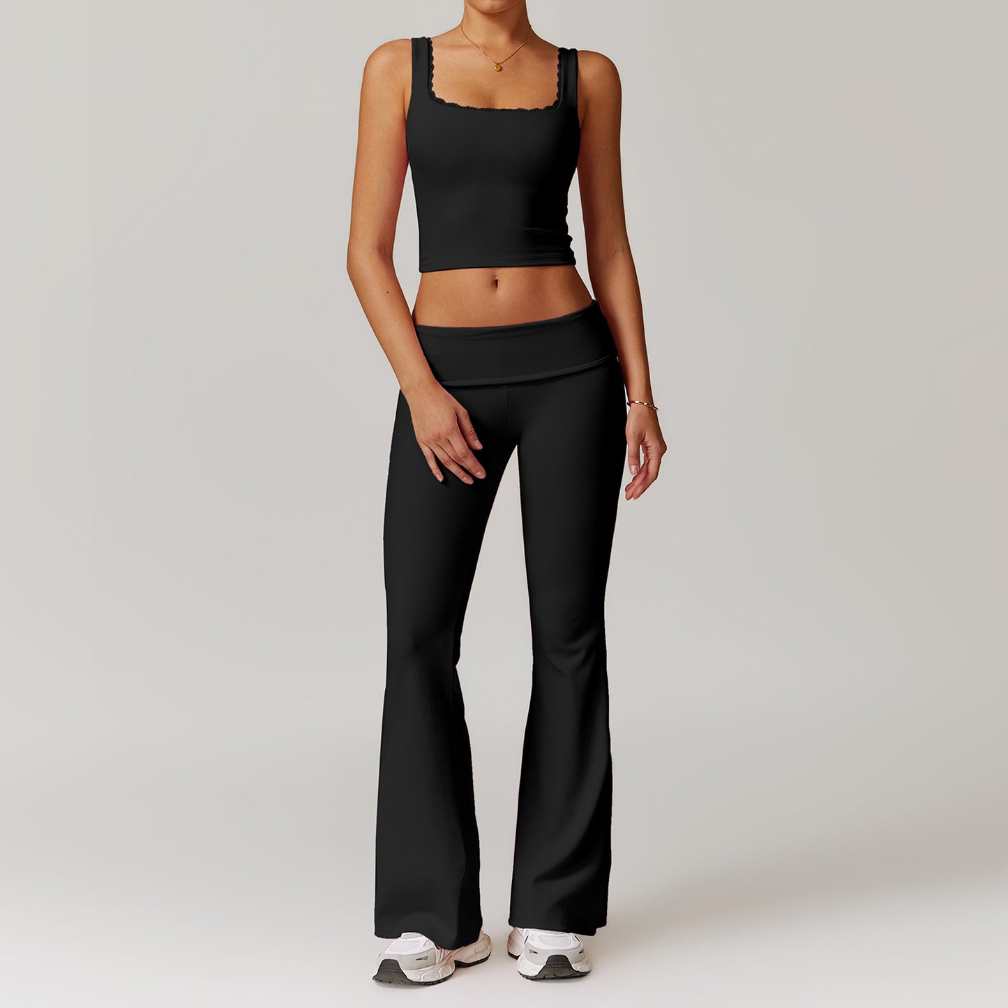 High Waisted Ribbed Yoga Set for Women Sculpting Supportive Fitness Outfit for Comfort and Performance Model 8828