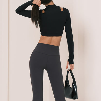 Hollow Out Long Sleeve Yoga Top with Twist Detail and Built In Bra for Enhanced Comfort and Support