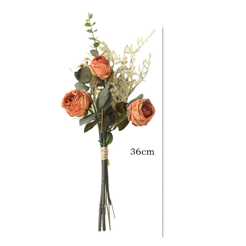 Lifelike Artificial Dried Rose and Daisy Bouquet - Perfect for Home Decor, Dining Table Centerpieces, Outdoor Weddings, and Photography Props