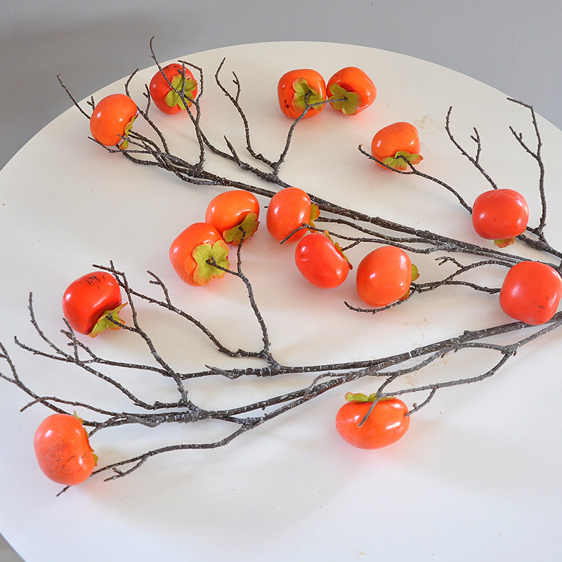 Realistic 8 Faux Persimmon Red Berries on Long Branches - Perfect Indoor Home Decor - Elegant Faux Fruit for Floral Arrangements