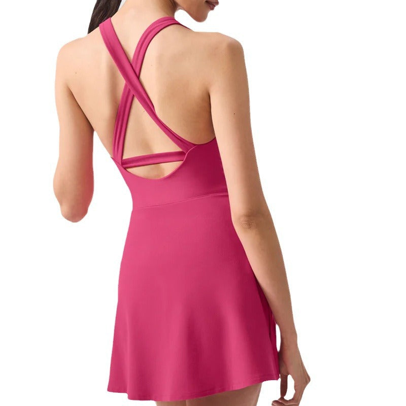 Versatile Tennis Dress with Removable Chest Padding Anti See Through Built in Bodysuit for Tennis Outdoor Sports and Yoga