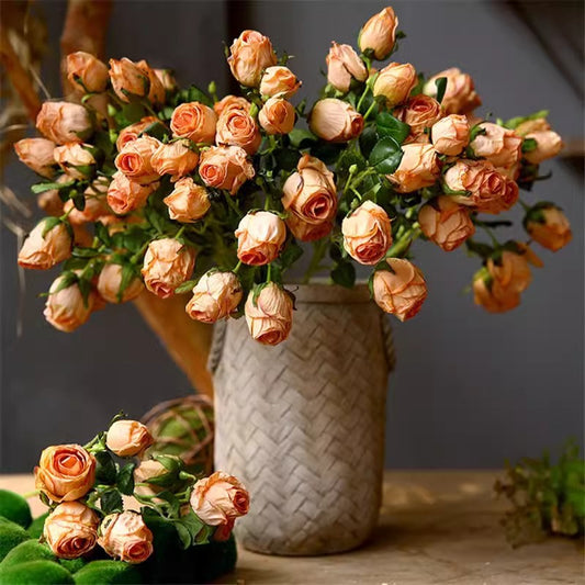 Stunning 7-Head Vintage Faux Rose Bouquet - Multi-Headed Edged Roses for Elegant Home Decor, Dining Table Centerpiece, and Photographic Props