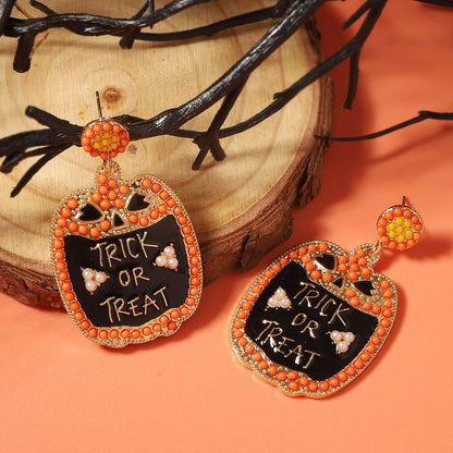 Creative Halloween-Inspired Cartoon Owl Letter Beaded Alloy Earrings - Stylish and Versatile Accompanying Accessory for Any Outfit!