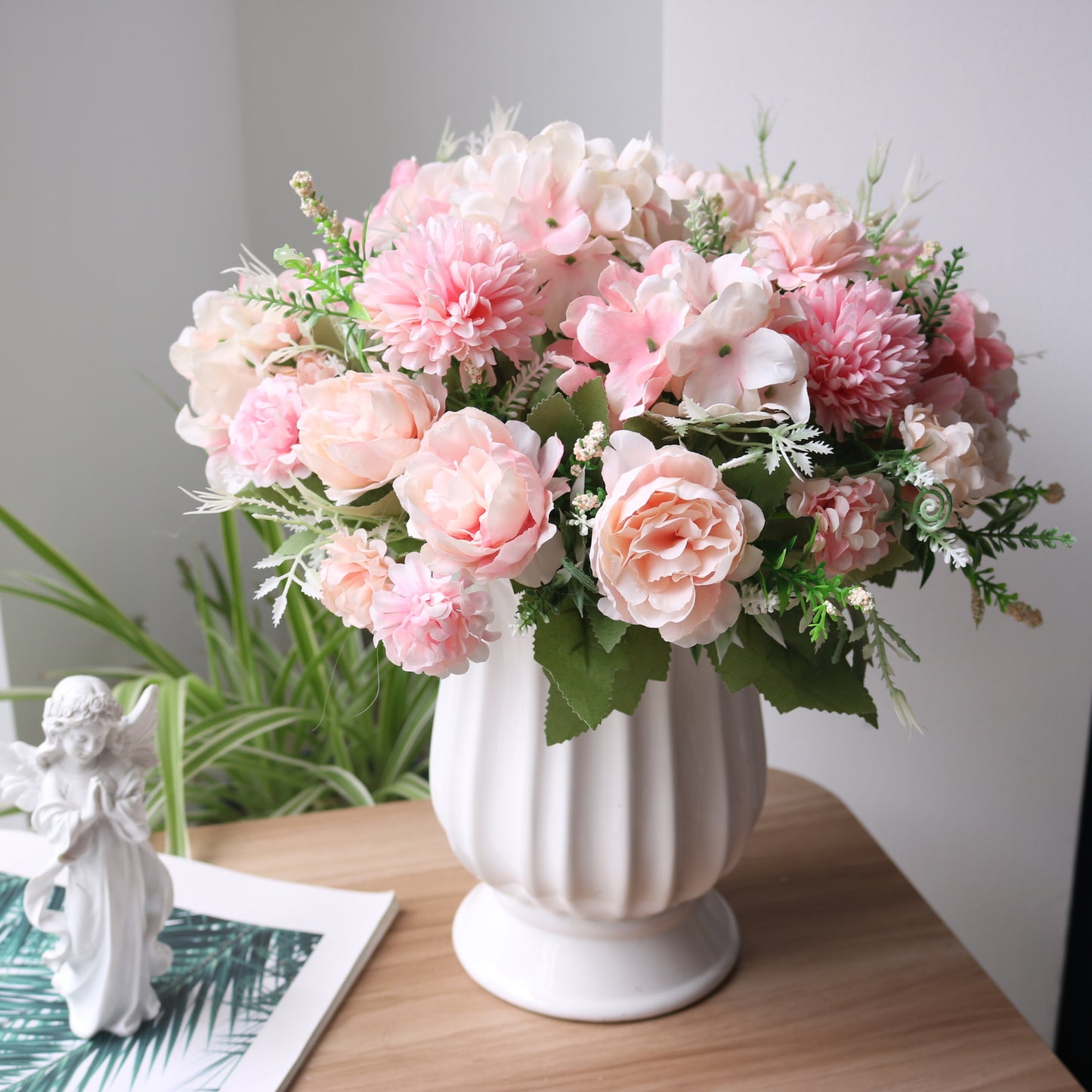 Elegant Faux Peony and Hydrangea Floral Decor - Realistic Carnation and Daisy Arrangements for Home, Parties, Weddings, and Table Settings