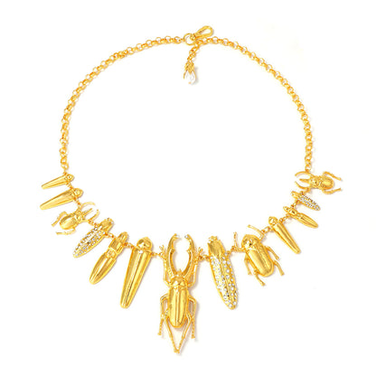 Elegant Vintage-Inspired Heavy-Duty Zinc Alloy Insect Animal Pendant Necklace with Sparkling Gemstones - Perfect Statement Jewelry for Women