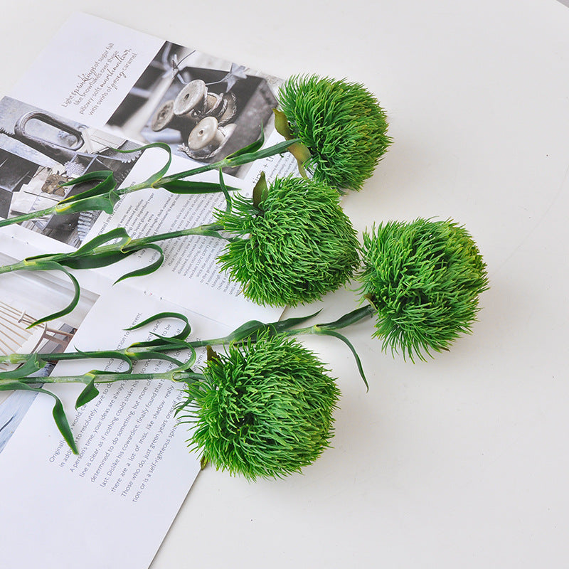 Realistic Green Dianthus Pom Pom with Leaves - Modern Soft Foam Decorative Flower Ball for Stylish Home Decor and Floral Arrangements