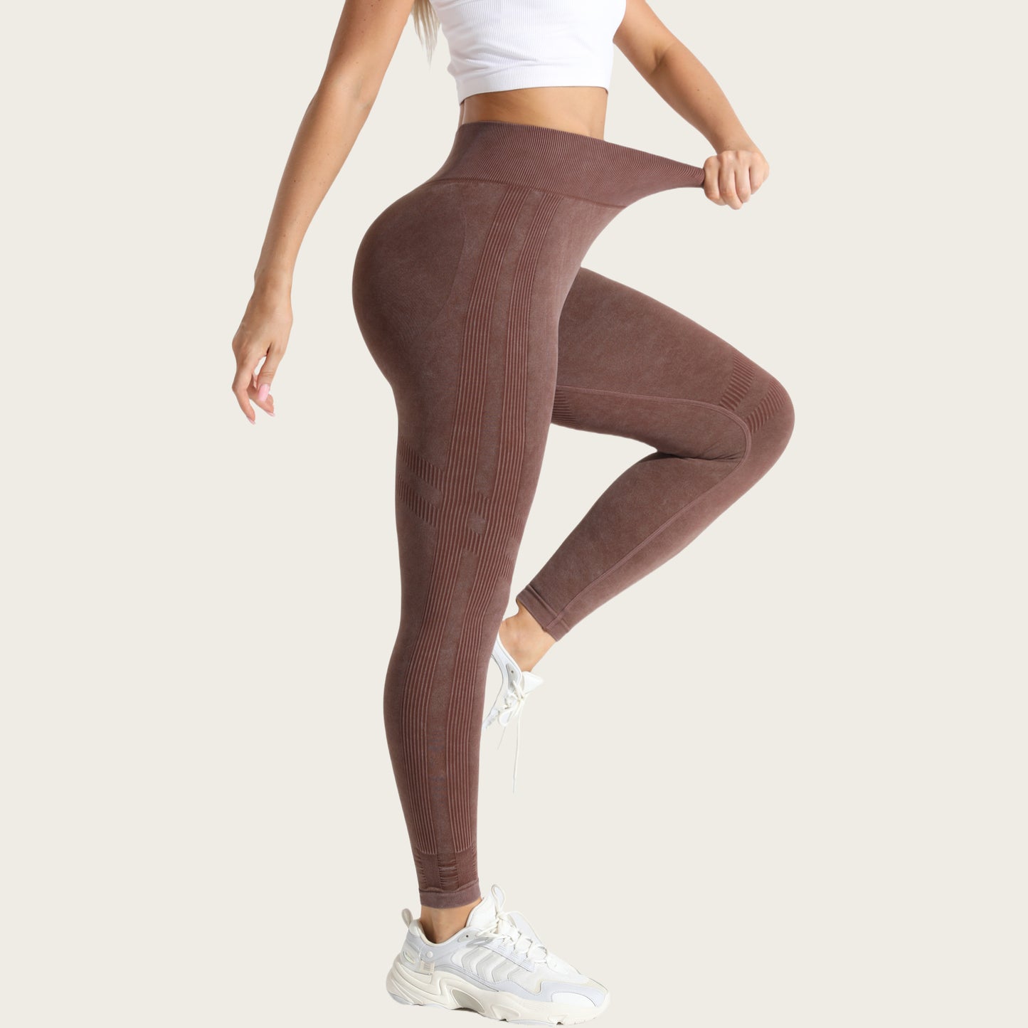 High Waisted Seamless Yoga Pants for Women Ultra Soft Sand Washed Peach Lift Leggings for Running and Workout Comfortable Moisture Wicking and Activewear