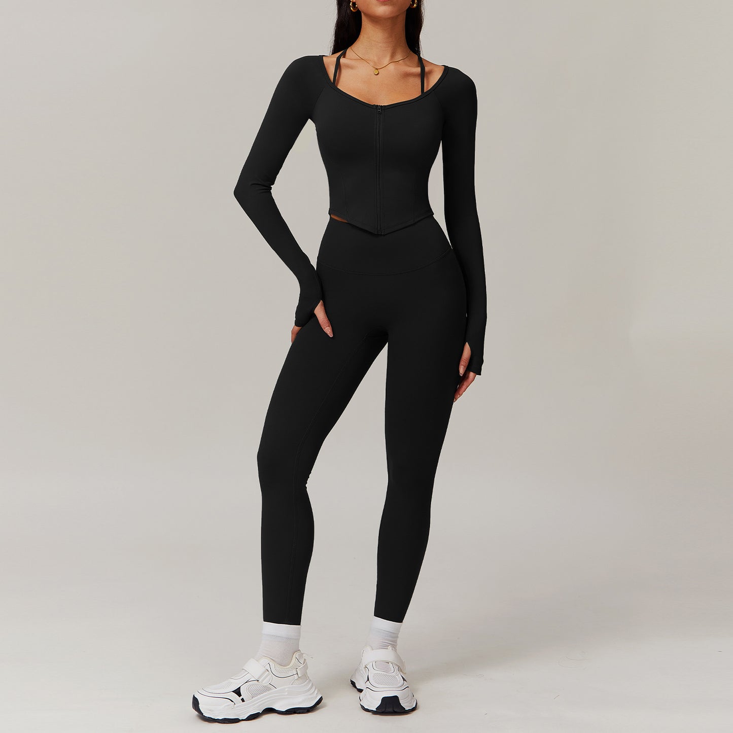 Quick Dry Long Sleeve Yoga Suit Set for Training and Running Athletic Outfit for Fitness Enthusiasts Comfortable and Workout Gear 9139