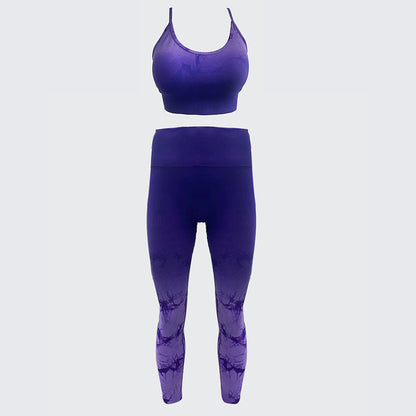 Seamless Tie Dye Yoga Outfit Set Summer Fitness Top with Sports Bra High Waisted Butt Lifting Sweatpants for Intense Workouts