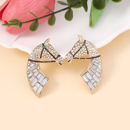 Innovative Animal-Themed Horse Head Rhinestone Stud Earrings – Creative Alloy, Luxurious Yet Affordable, Versatile and Statement-Making Jewelry for Unique Personalities