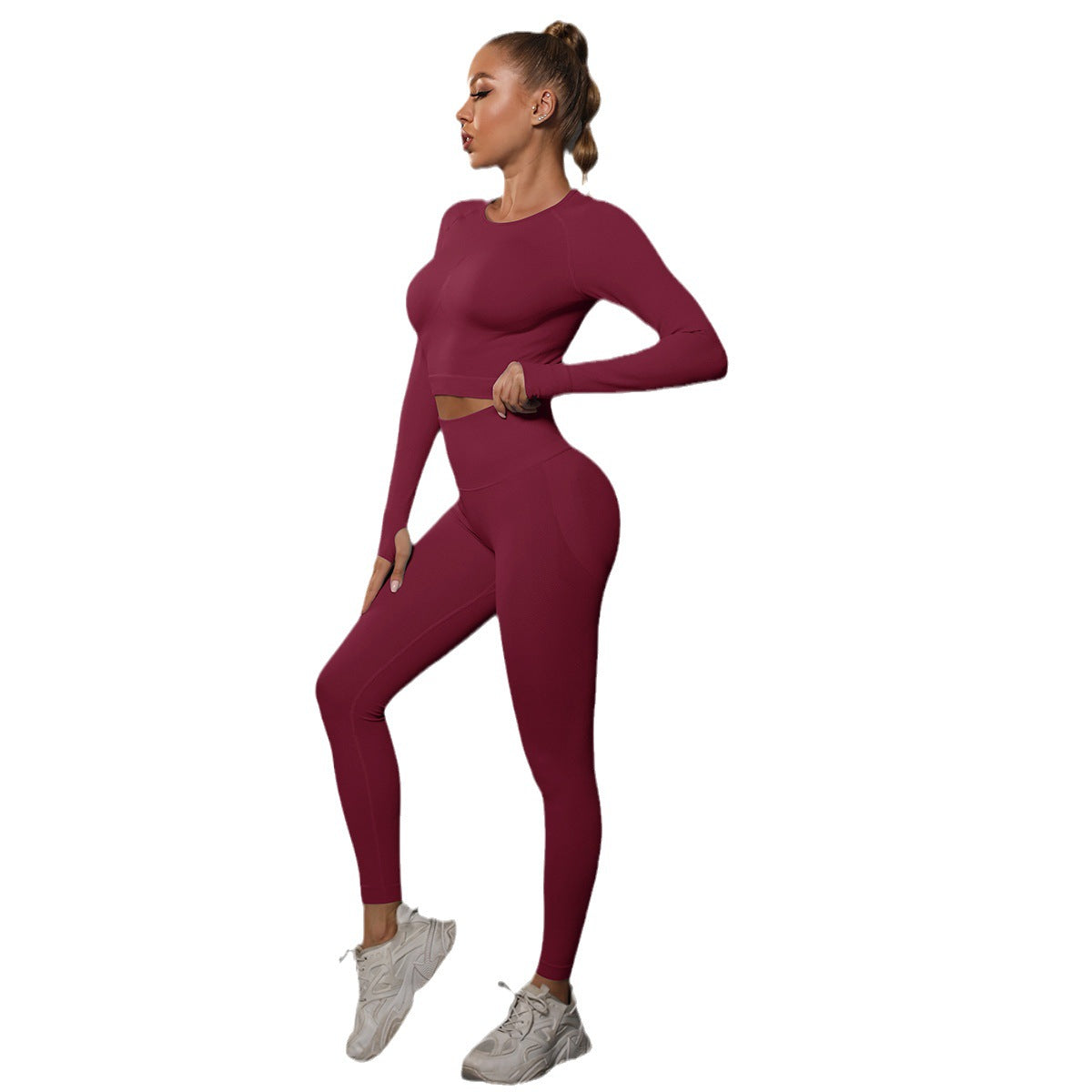 Seamless Peach Lift Leggings and Bra Crop Top Set Women's Yoga and Fitness Outfit for Running and Gym Workouts