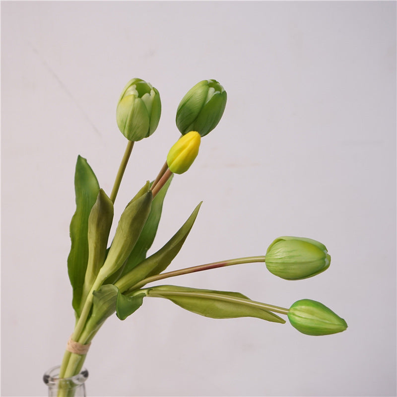 Elegant High-Quality Faux Tulip Bouquet - Soft Touch, Five Delicate Heads for Stunning Table Decor - Perfect for Home or Event Styling