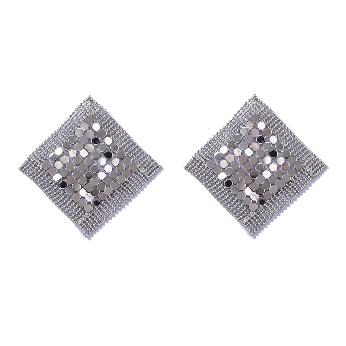 Chic Minimalist Luxury Metal Sequin Tassel Diamond Grid Stud Earrings – Versatile & Sophisticated Style for Women