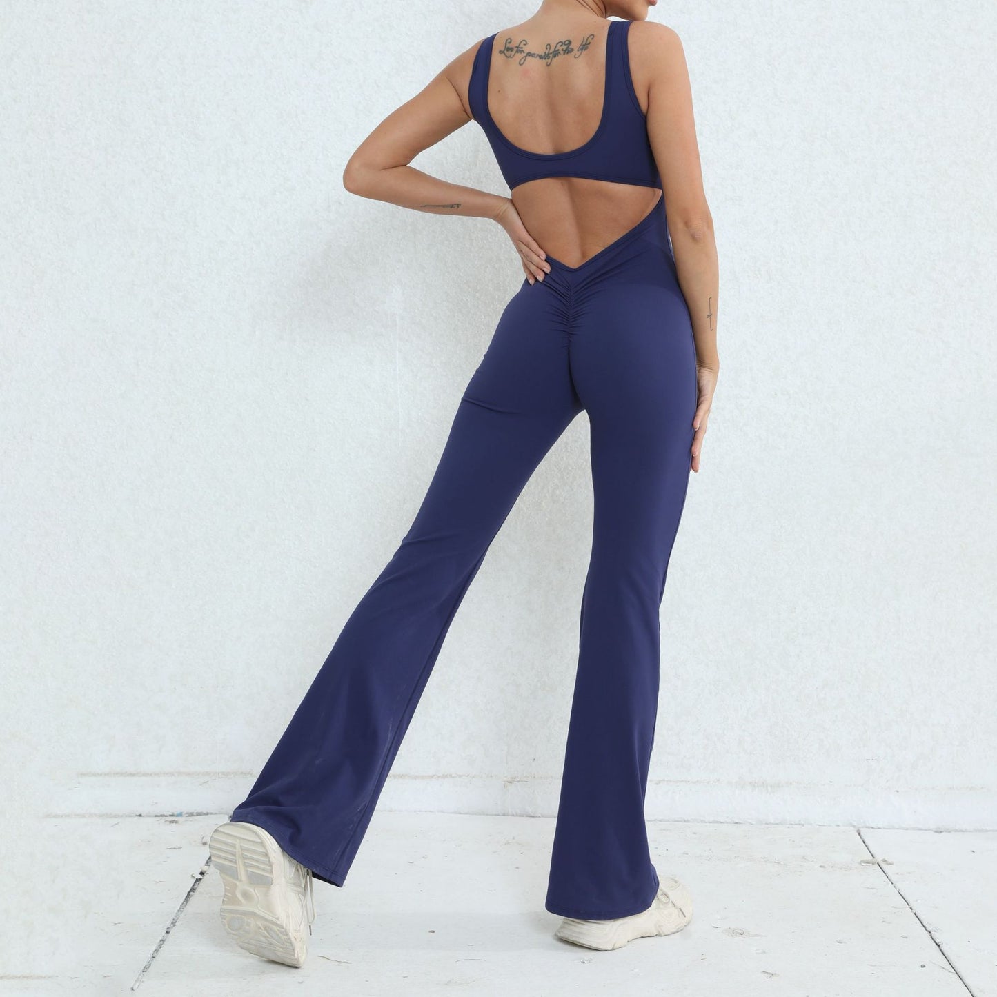 Chic High Waisted Yoga Jumpsuit with Beautiful Cut Out Back Design for Peachy Enhancement and Performance During Workouts