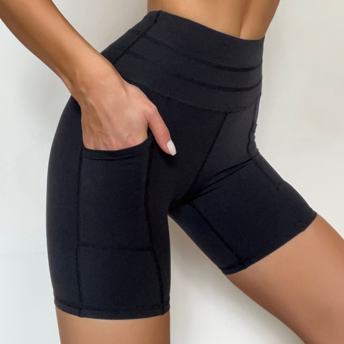 High Waisted Yoga Shorts for Women with Double Pockets for Running Fitness and Outdoor Workouts