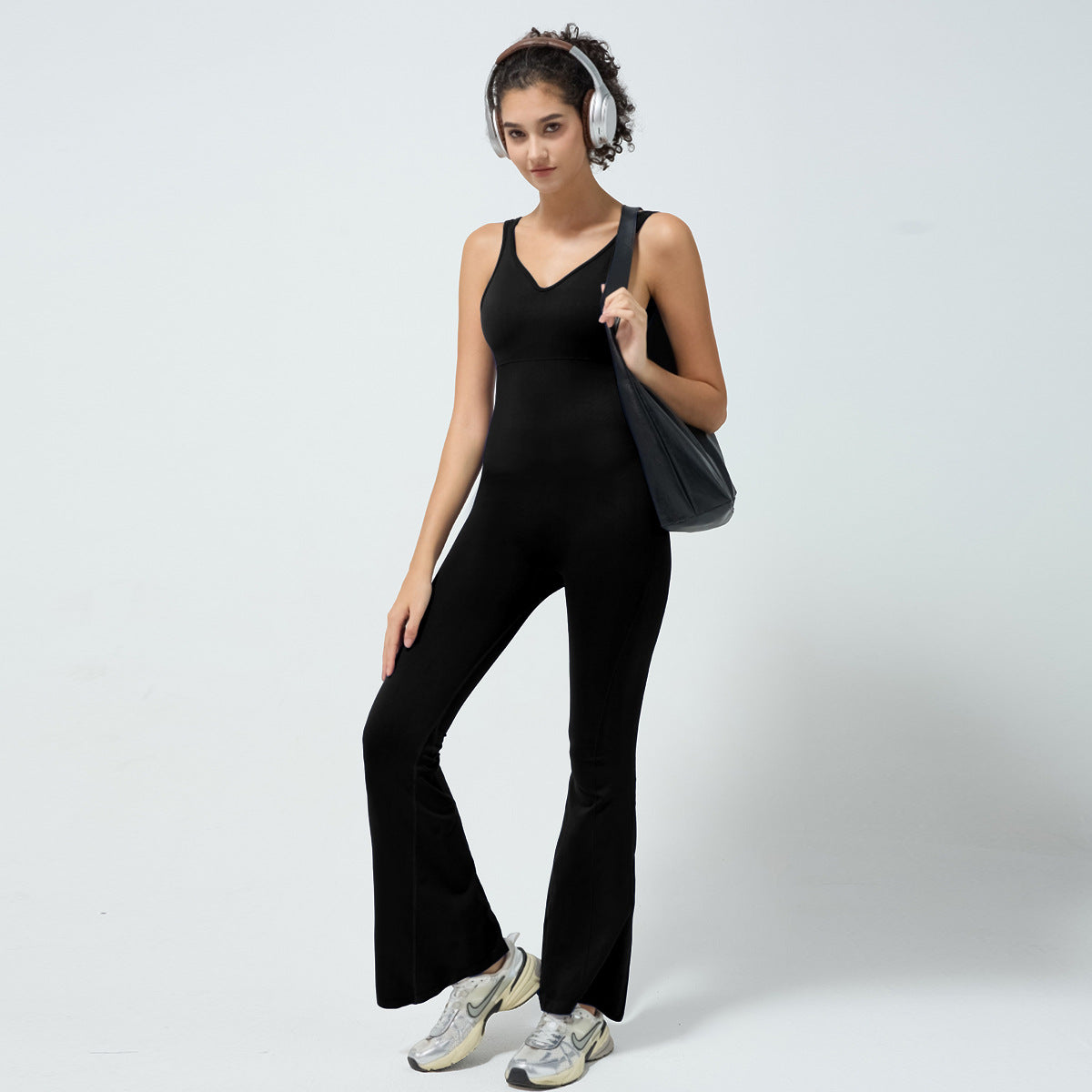 Seamless Backless Jumpsuit with Built in Bra for Fall and Winter Yoga Flowy Wide Leg Design for Active Women