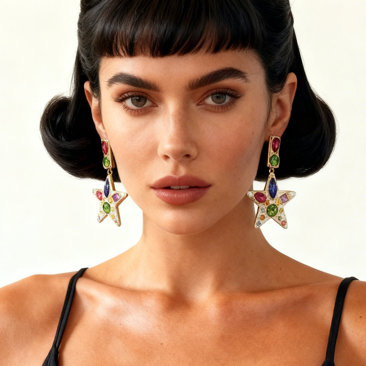 Chic & Exquisite Alloy Star Pendant Earrings with Colorful Gemstones – Bold Statement Jewelry for Modern Women