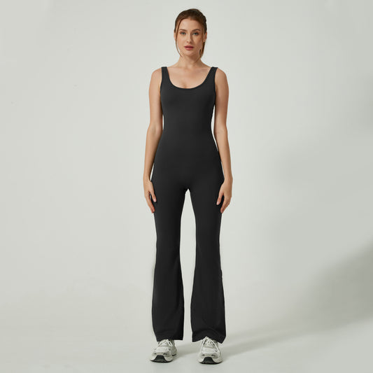 Hollow Back Yoga Jumpsuit with Butt Lifting Design Multifunctional Pocketed Activewear for Comfort and Performance