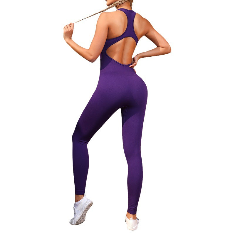 Seamless All in One Bodysuit with Ribbed Long Pants Ultra Stretchy Workout Jumpsuit for Fitness Yoga and Active Wear