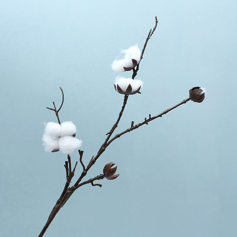 Realistic Faux Cotton Branch - Scandinavian Style Home Decor Accent and Perfect Floral Prop for Photography