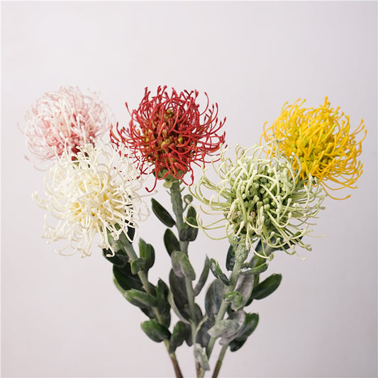 Realistic South African Needle Cushion King Protea - Elegant Faux Flower Arrangement for Home Decor, Living Room, and Dining Table - Perfect for DIY Photography Props and Handheld Bouquets