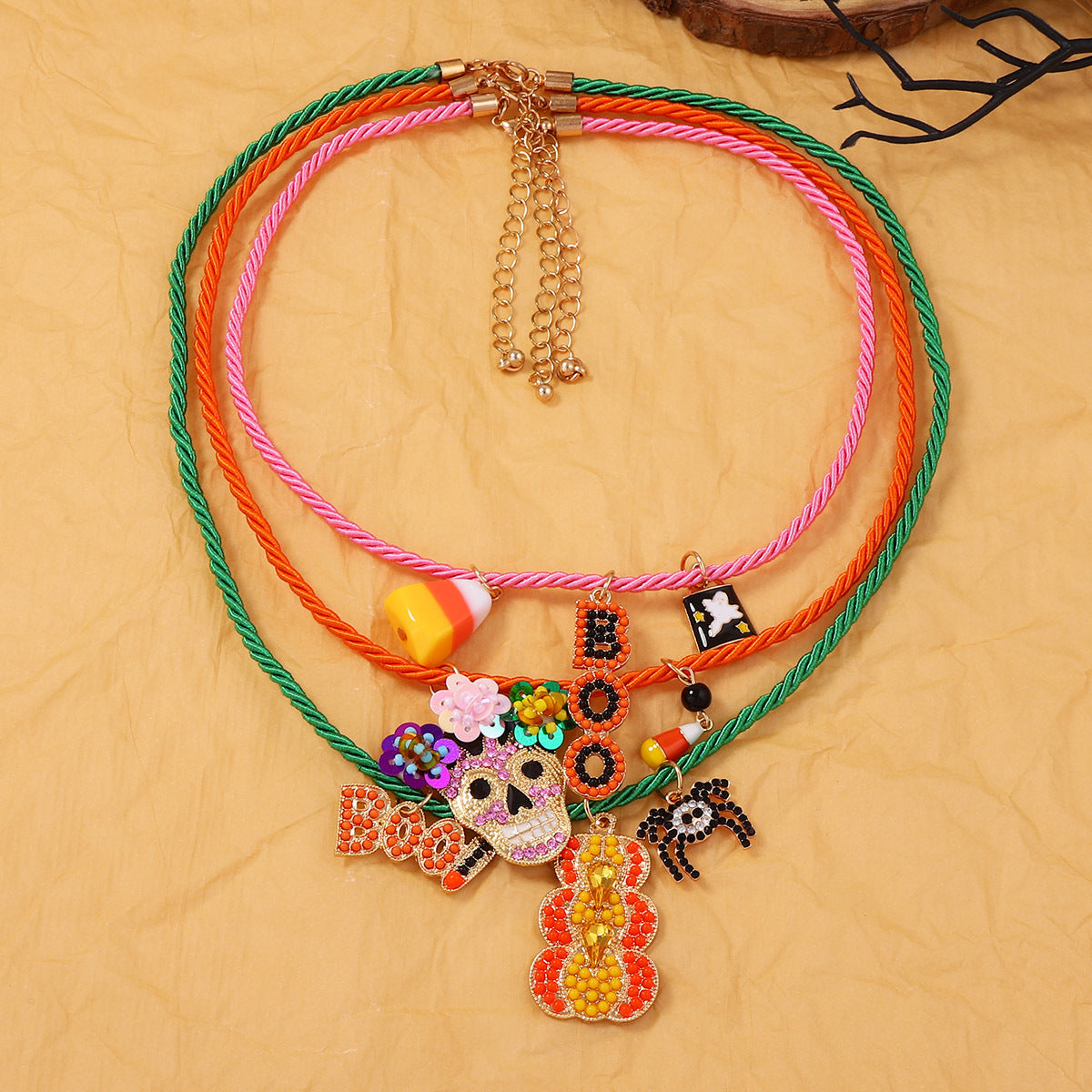 Unique Halloween-Inspired Multi-Layer Alloy Skull and Pumpkin Letter Pendant Necklace – Perfect for Spooky Fashion Enthusiasts