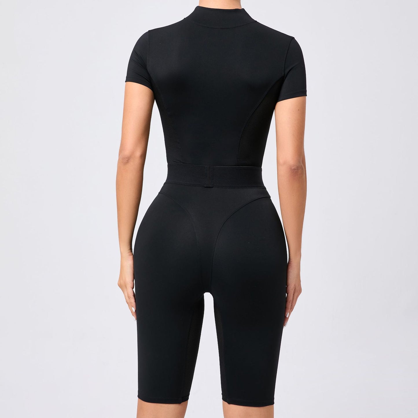 Women s High Waisted Zippered Short Sleeve Yoga Jumpsuit Breathable Mesh Fitness Bodysuit for Comfort and Style