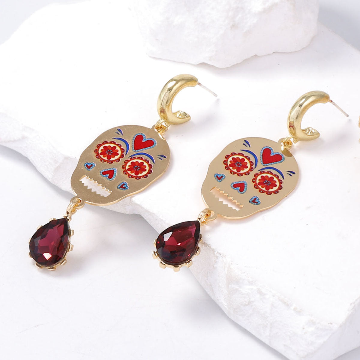 Stylish Halloween Skull Earrings with Colorful Metal Accents and Sparkling Zirconia - Perfect Festive Gift for Women!
