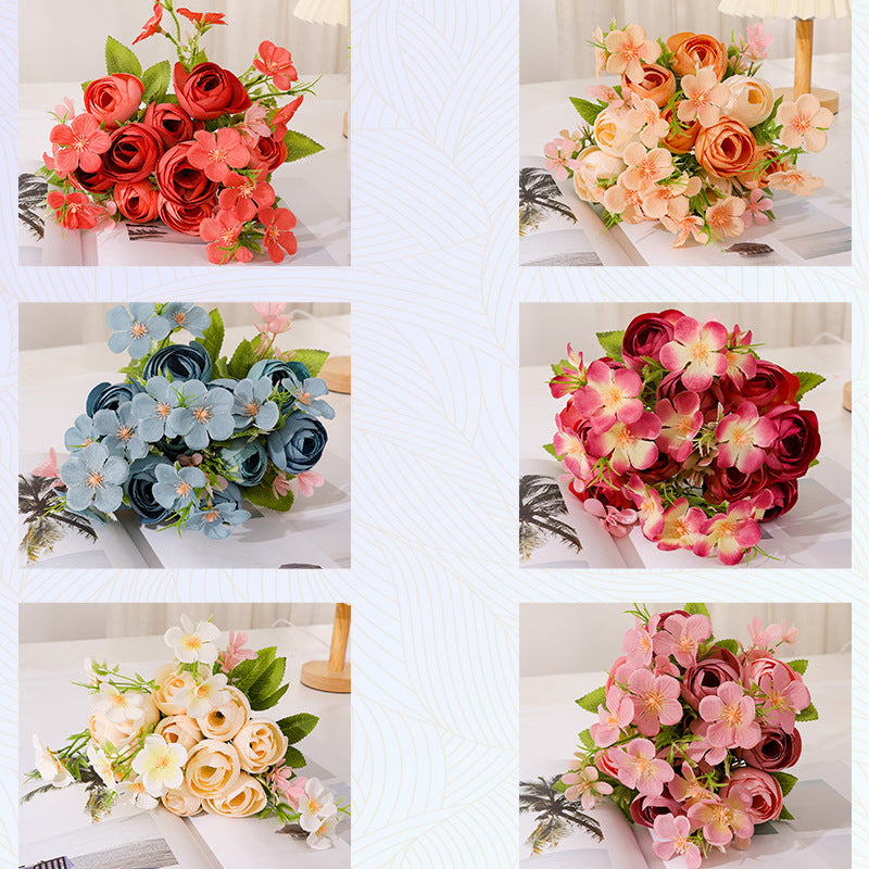 Elegant Faux Flowers for Living Room Decor - Butterfly Peony & Camellia Buds, Korean-Style Bridal Bouquets with Realistic Roses