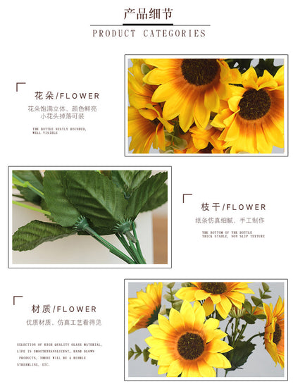 Charming Faux Silk Sunflower and Daisy Bouquet - Perfect for Living Room Decor and Wedding Props - Realistic Artificial Flowers for Fresh and Vibrant Atmosphere