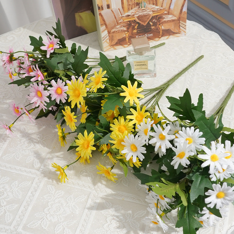 Charming Faux Daisy Flower Arrangement - Fresh and Lively Dutch and Persian Daisies for Home Decor, Weddings, and Photography Props