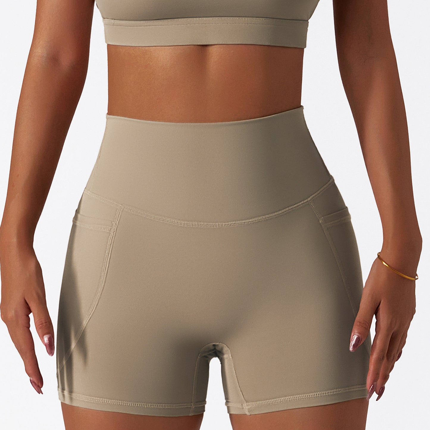 Summer Quick Dry High Waisted Sports Shorts with Pockets Breathable and Stretchy Yoga Pants for Running and Fitness Style 6425