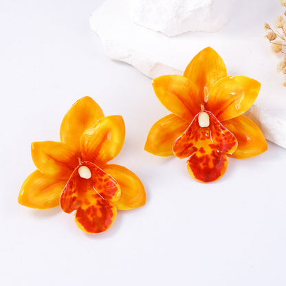 Bohemian Chic Oversized Minimalist Dripping Oil Unique Fabric Flower Stud Earrings – Versatile Vacation Accessories for Women