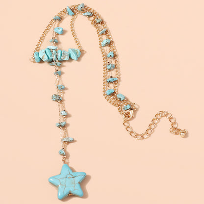 Trendy Ocean Blue Star Pendant Necklace - Unique Alloy Design, Minimalist Style, Perfect for Layering or Everyday Wear