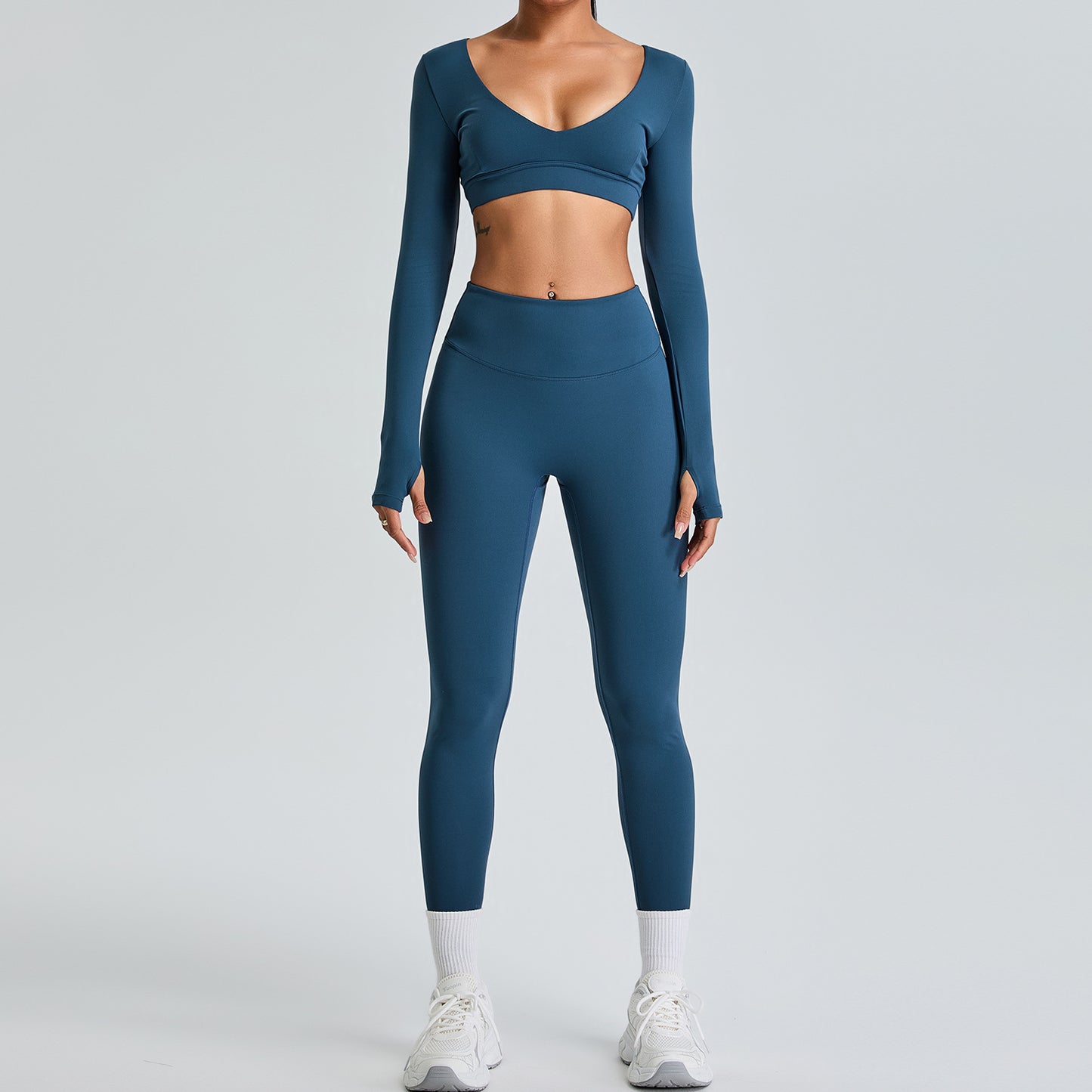 Elevate Your Workout with Our Luxurious V Neck Long Sleeve Yoga Set for Women Peach Lift Activewear for Comfort and Style