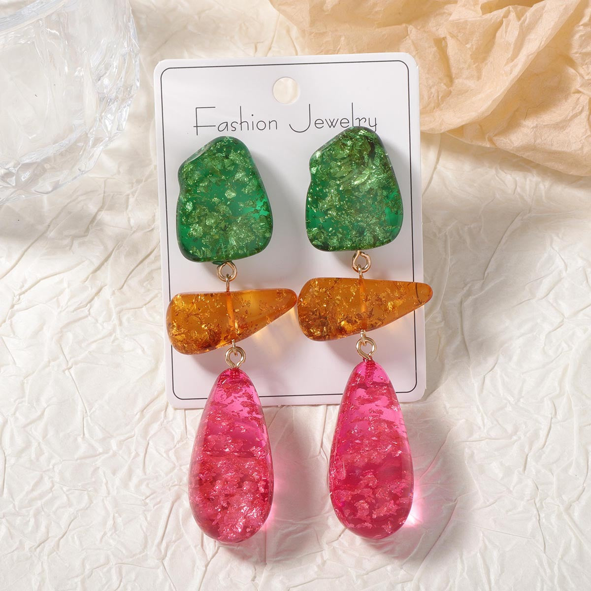 Bold Retro Colorful Resin Irregular Geometric Pieced Drop Earrings - Versatile, Chic, and Eye-Catching Fashion Statement