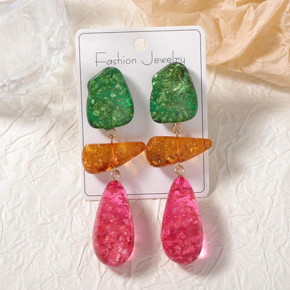 Bold Retro Colorful Resin Irregular Geometric Pieced Drop Earrings - Versatile, Chic, and Eye-Catching Fashion Statement
